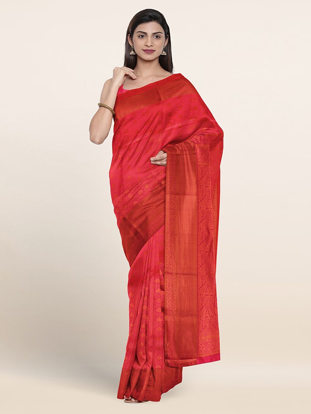 

Pothys Ethnic Motif Woven Design Zari Border Saree, Pink