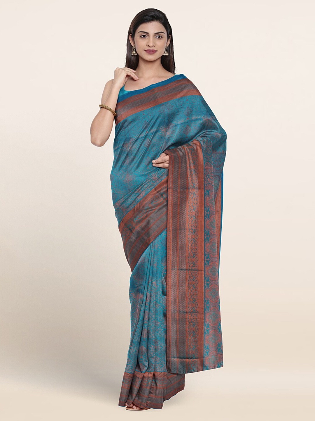 

Pothys Ethnic Motif Woven Design Zari Border Saree, Blue