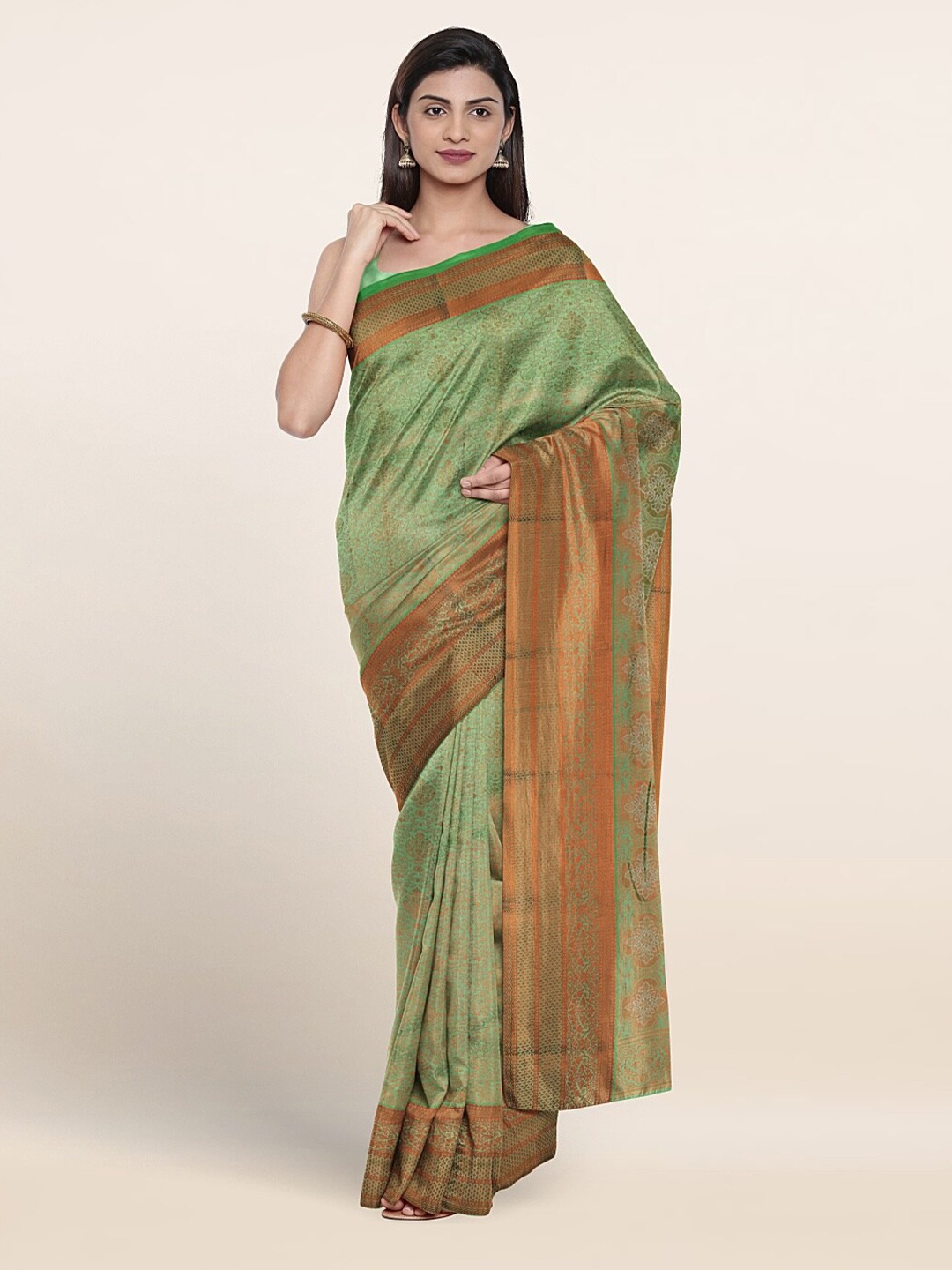 

Pothys Ethnic Motif Woven Design Zari Border Saree, Green