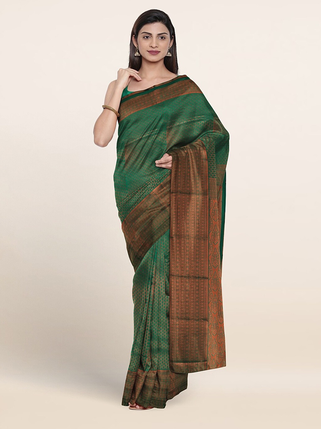 

Pothys Ethnic Motif Woven Design Zari Border Saree, Green