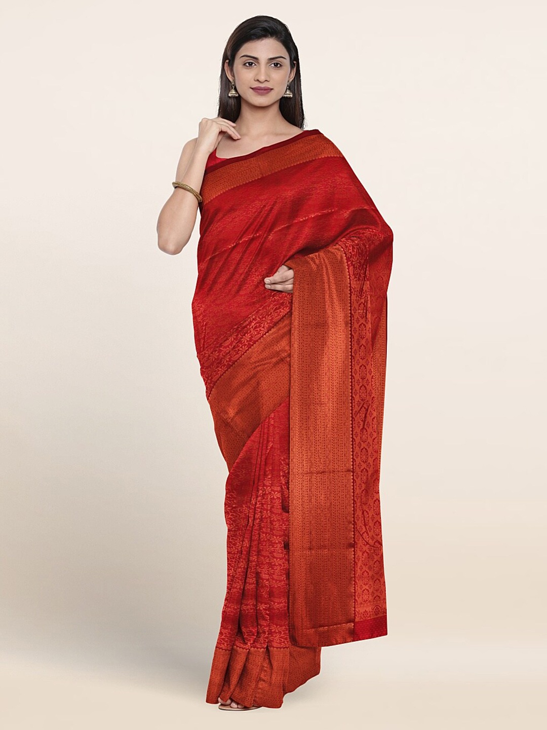 

Pothys Ethnic Motif Woven Design Zari Border Saree, Maroon