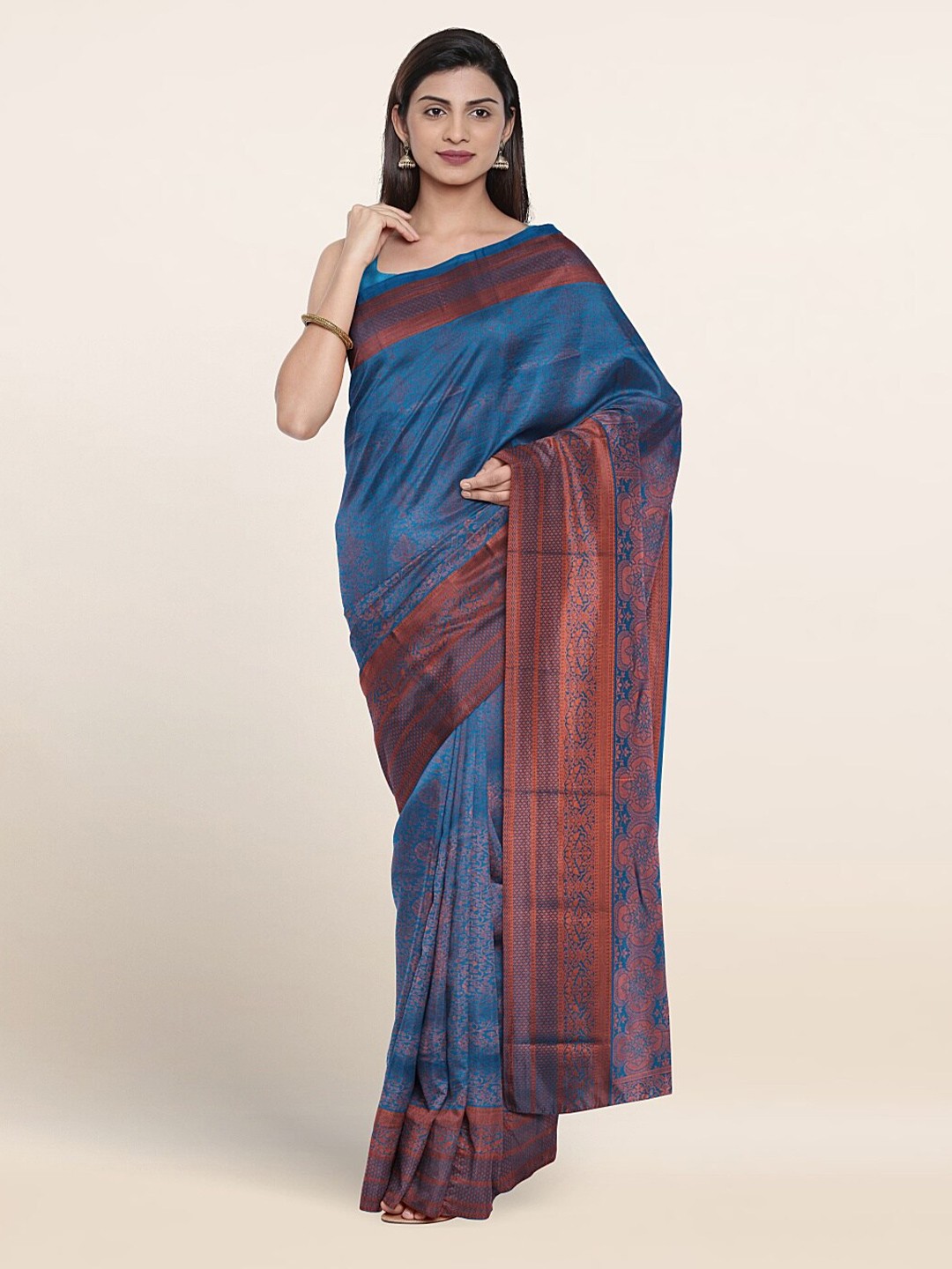 

Pothys Ethnic Motif Woven Design Zari Border Saree, Blue