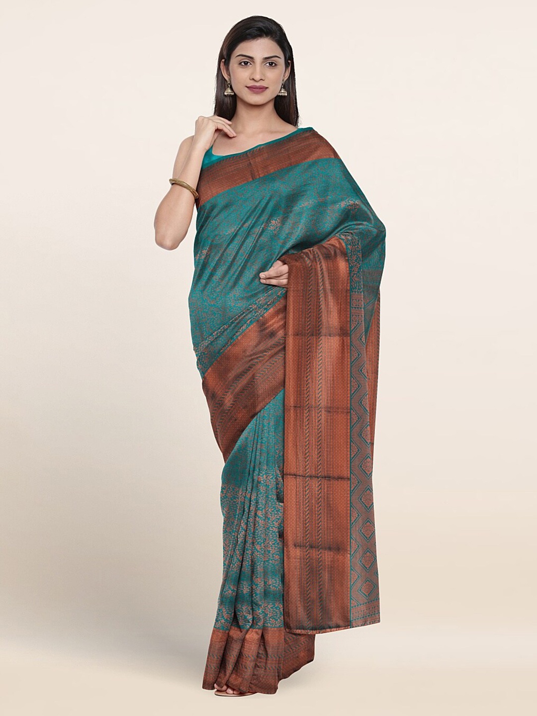 

Pothys Ethnic Motif Woven Design Zari Border Saree, Green
