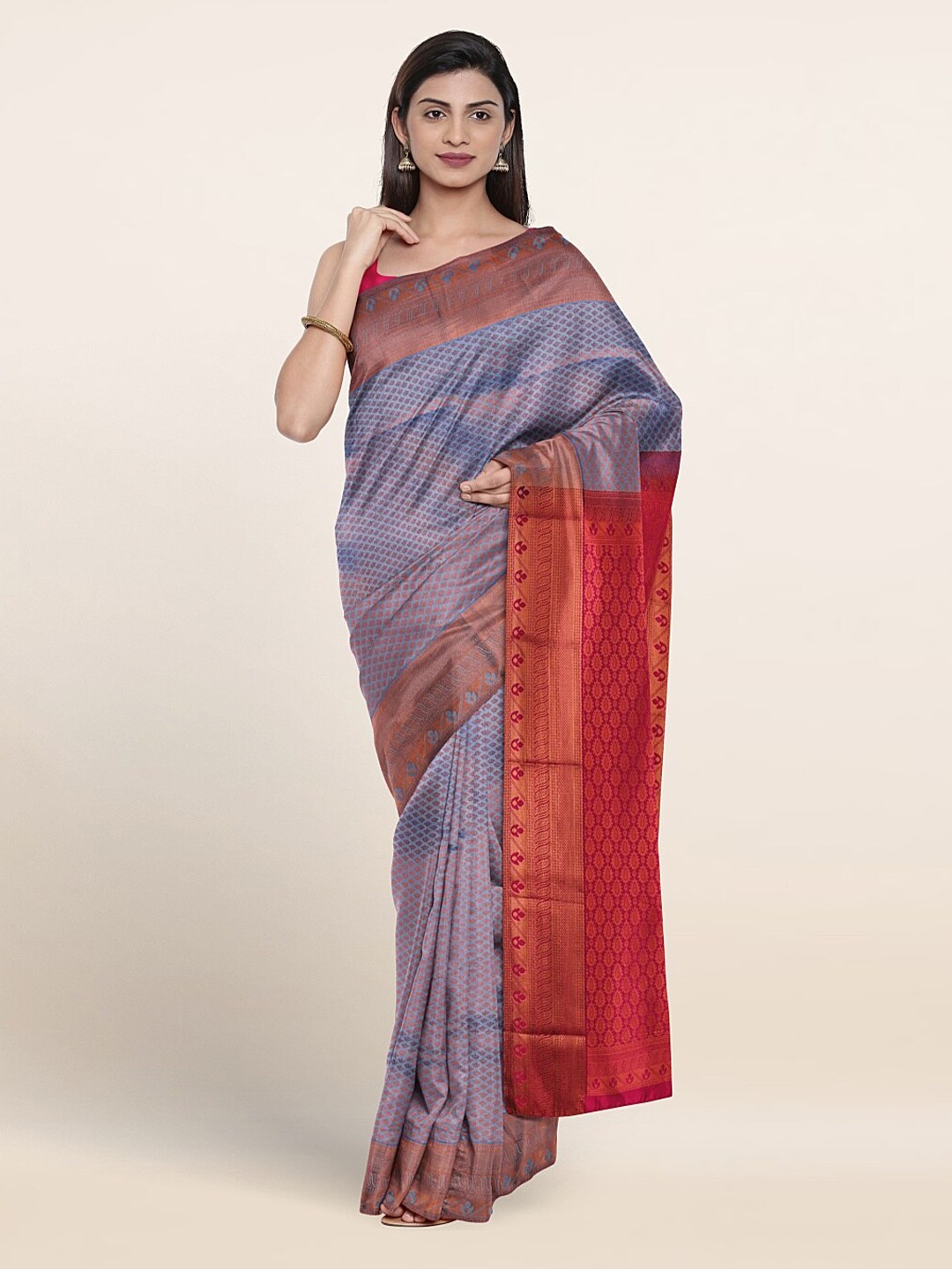 

Pothys Ethnic Motif Woven Design Zari Border Saree, Blue