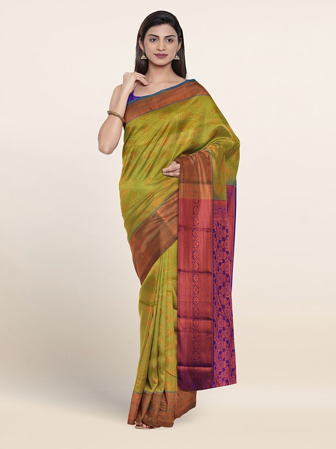 

Pothys Ethnic Motif Woven Design Zari Border Saree, Green