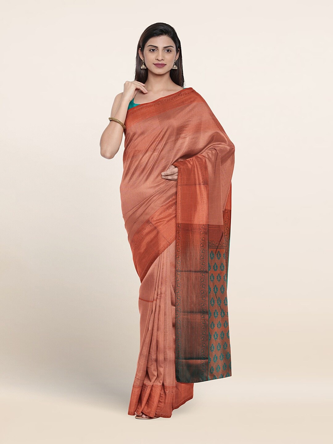 

Pothys Ethnic Motif Woven Design Zari Border Saree, Peach