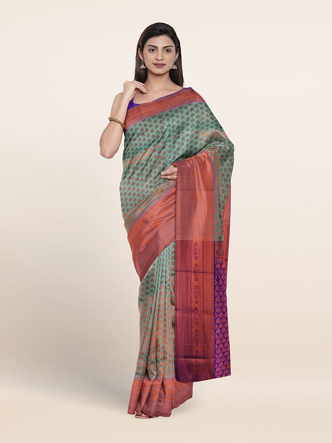 

Pothys Ethnic Motif Woven Design Zari Border Saree, Green