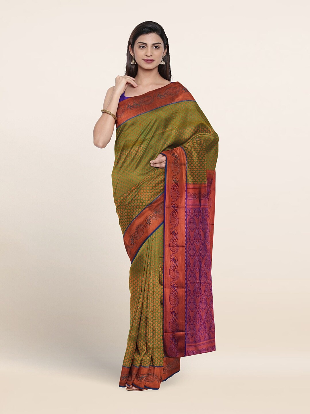 

Pothys Ethnic Motif Woven Design Zari Border Saree, Green