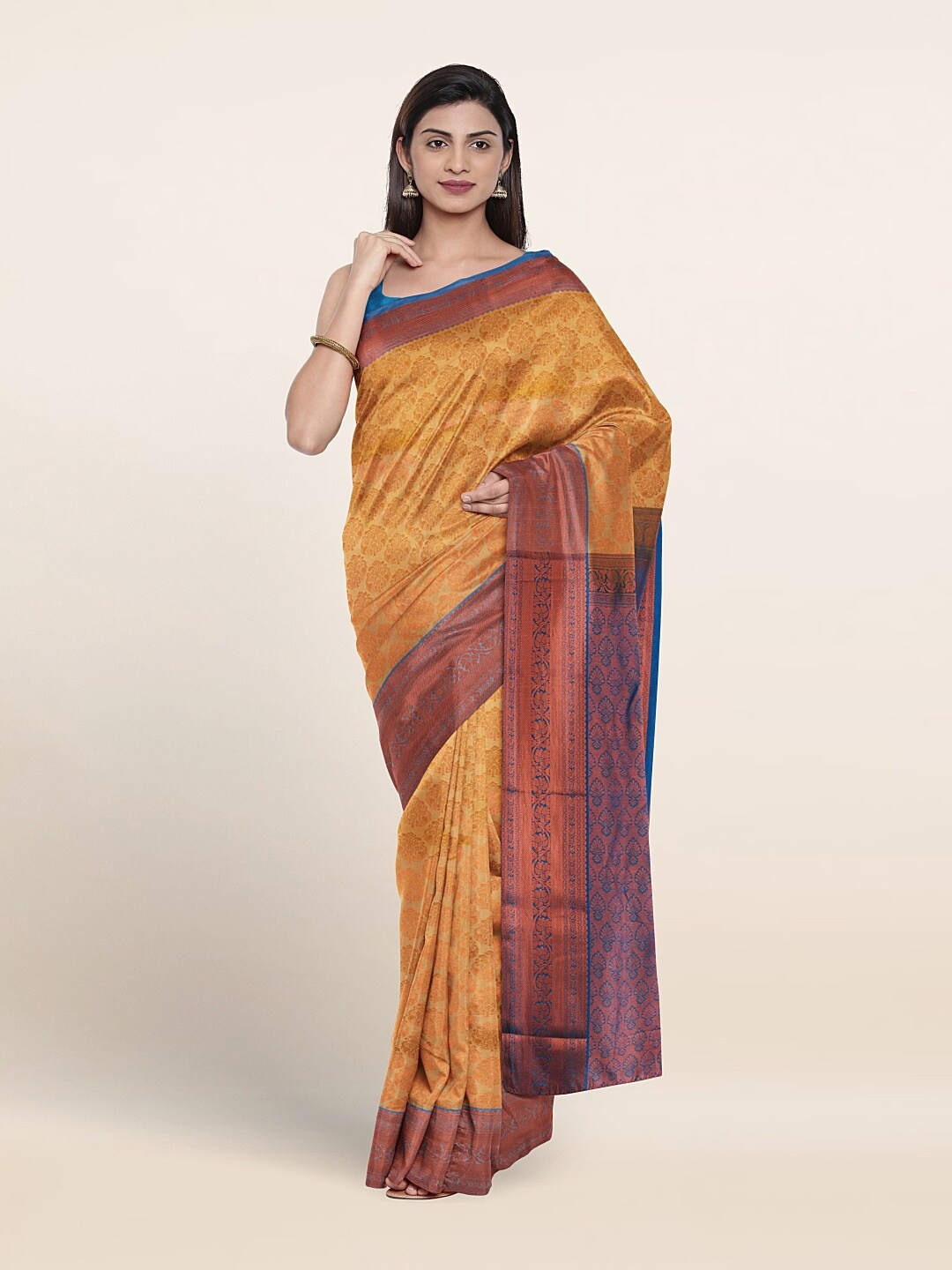 

Pothys Ethnic Motif Woven Design Zari Border Saree, Cream