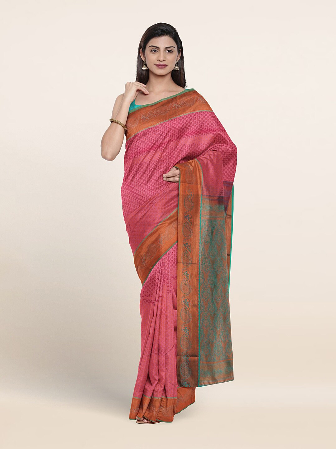 

Pothys Ethnic Motif Woven Design Zari Border Saree, Pink