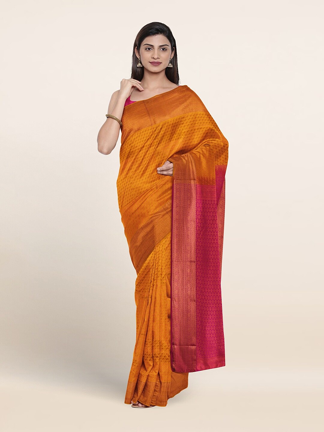 

Pothys Ethnic Motif Woven Design Zari Border Saree, Yellow