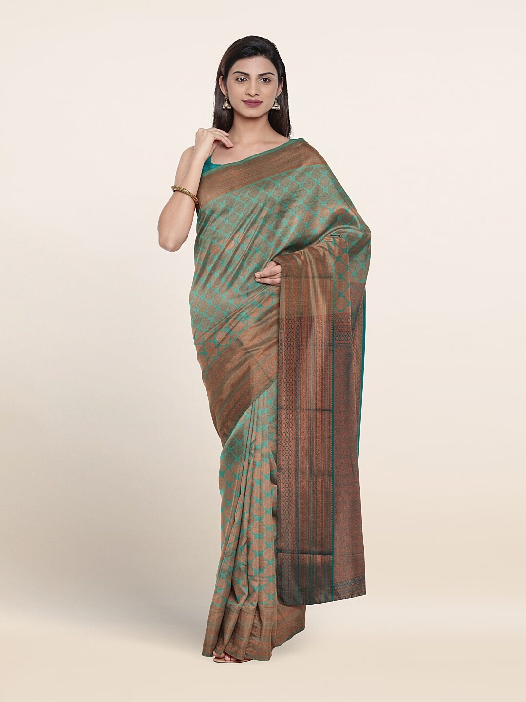 

Pothys Ethnic Motif Woven Design Zari Border Saree, Green