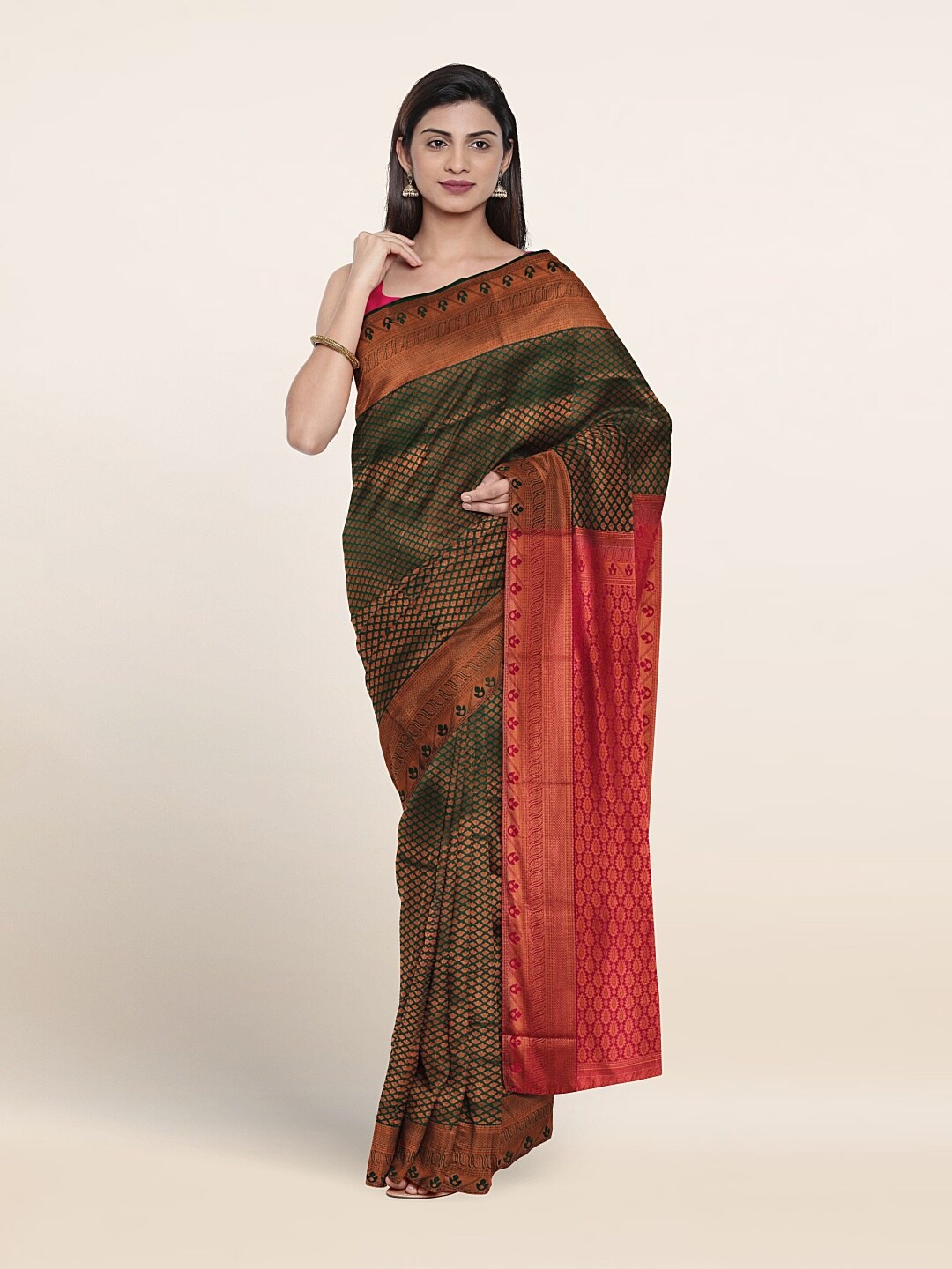 

Pothys Ethnic Motif Woven Design Zari Border Saree, Green