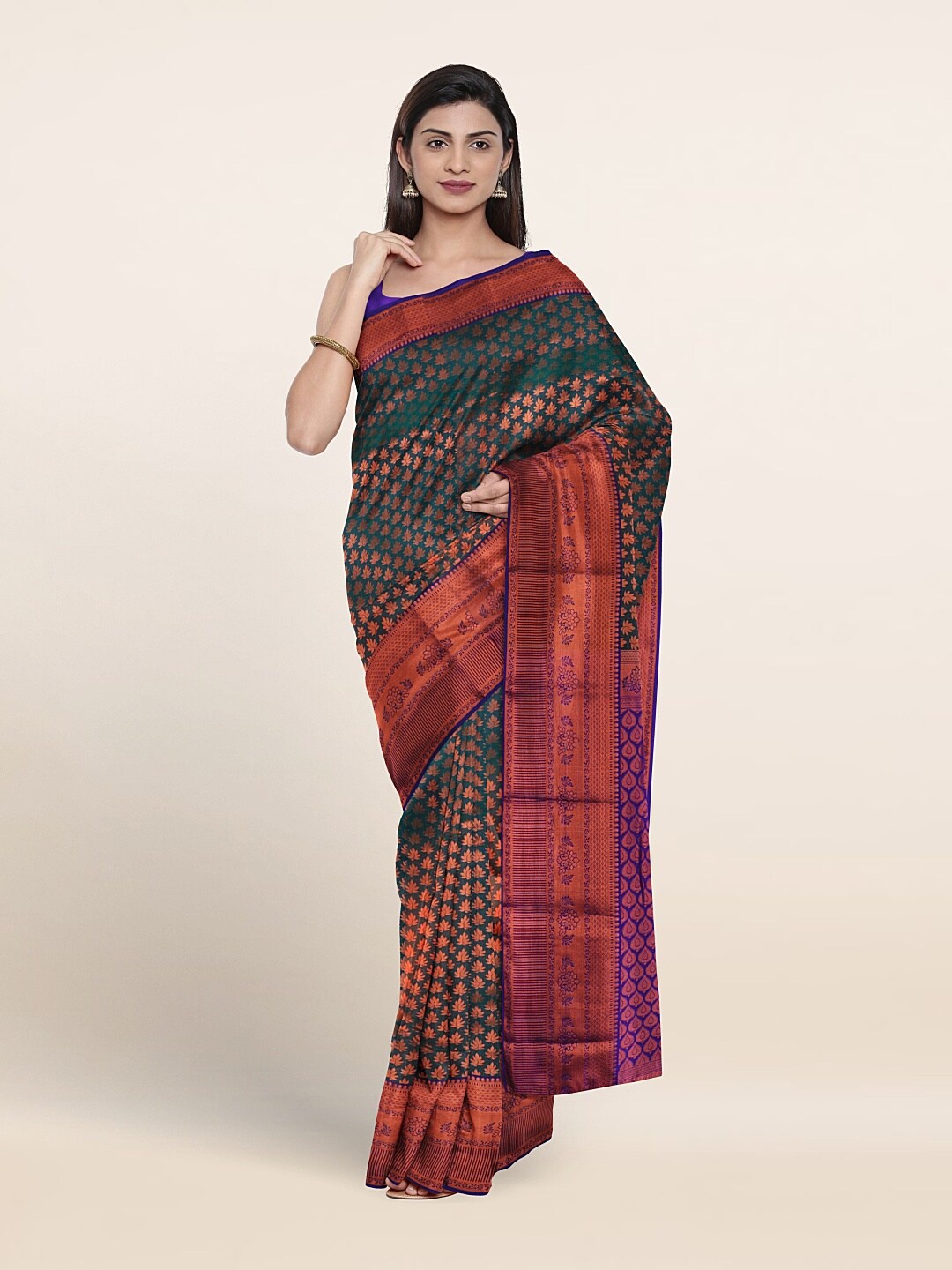 

Pothys Ethnic Motif Woven Design Zari Border Saree, Green
