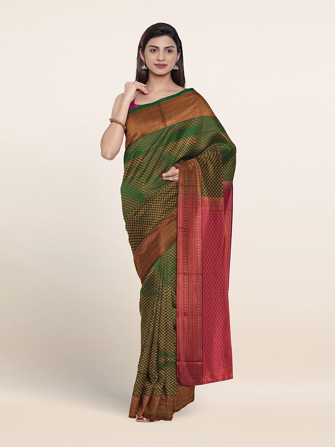 

Pothys Ethnic Motif Woven Design Zari Border Saree, Green