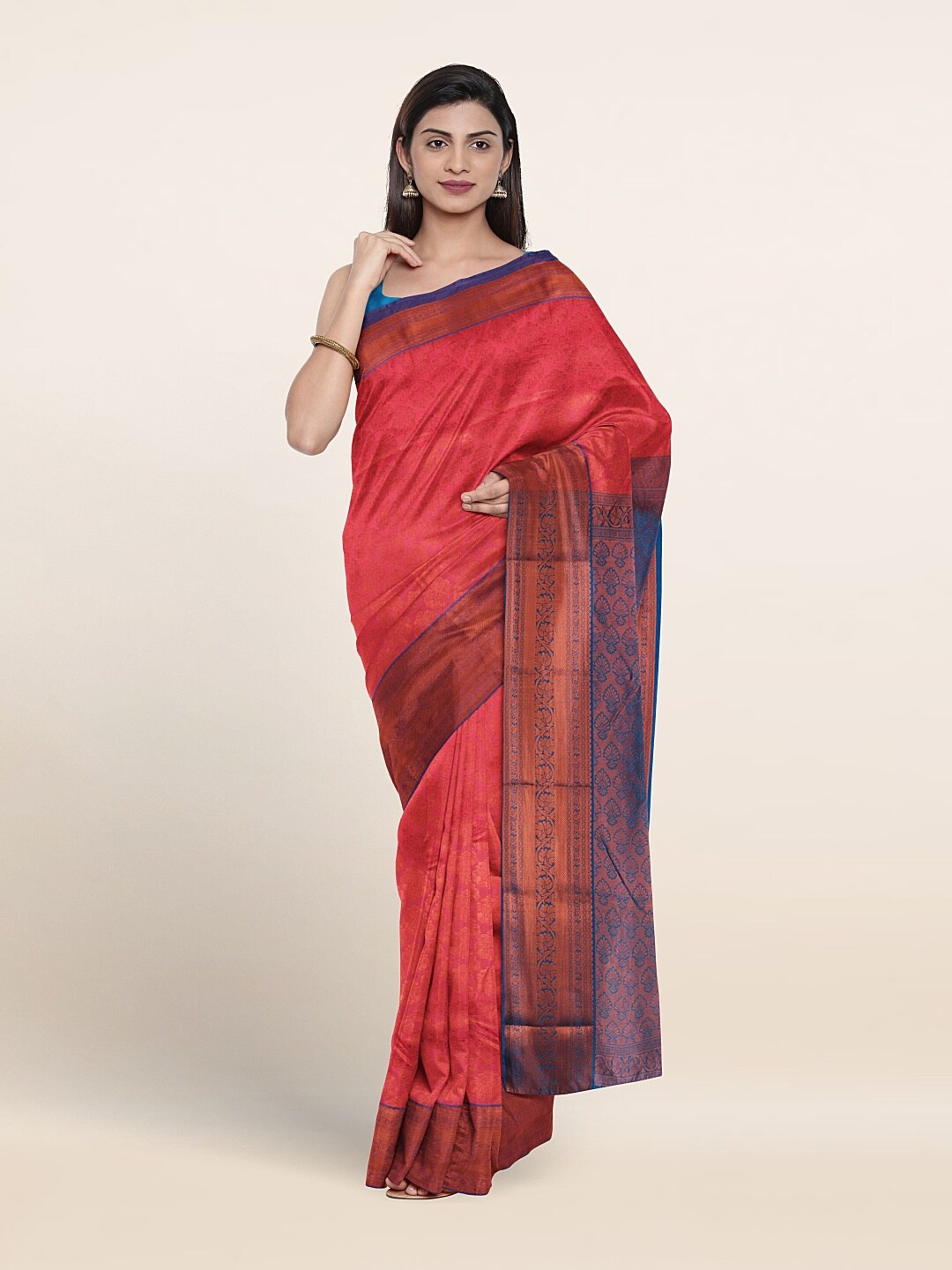 

Pothys Ethnic Motif Woven Design Zari Border Saree, Pink