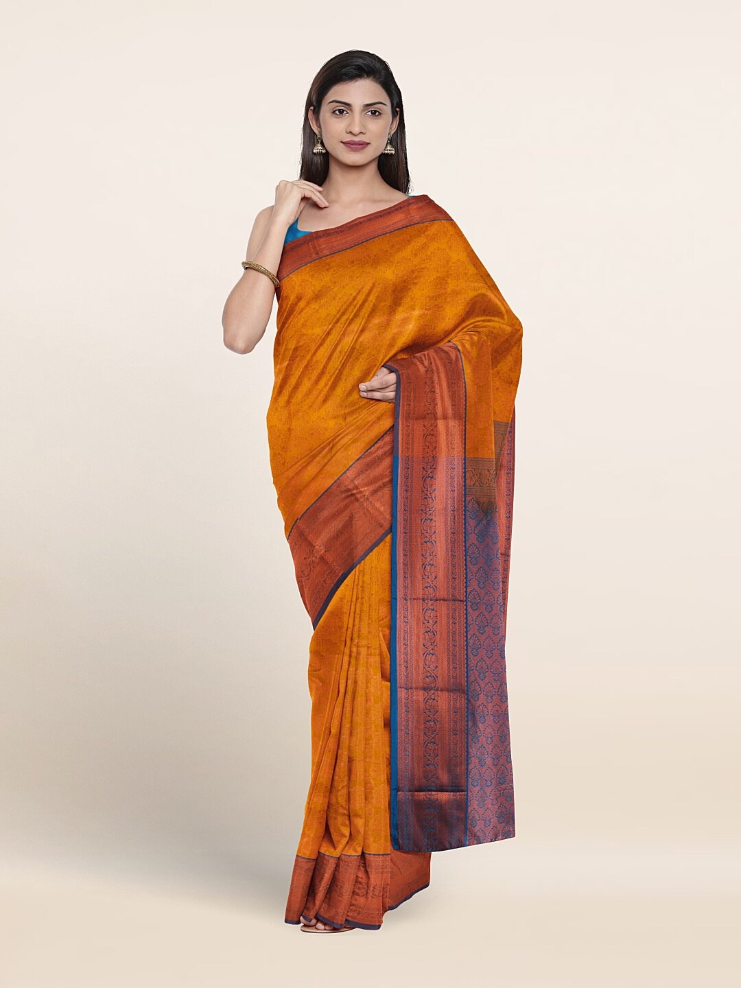 

Pothys Ethnic Motif Woven Design Zari Saree, Rust