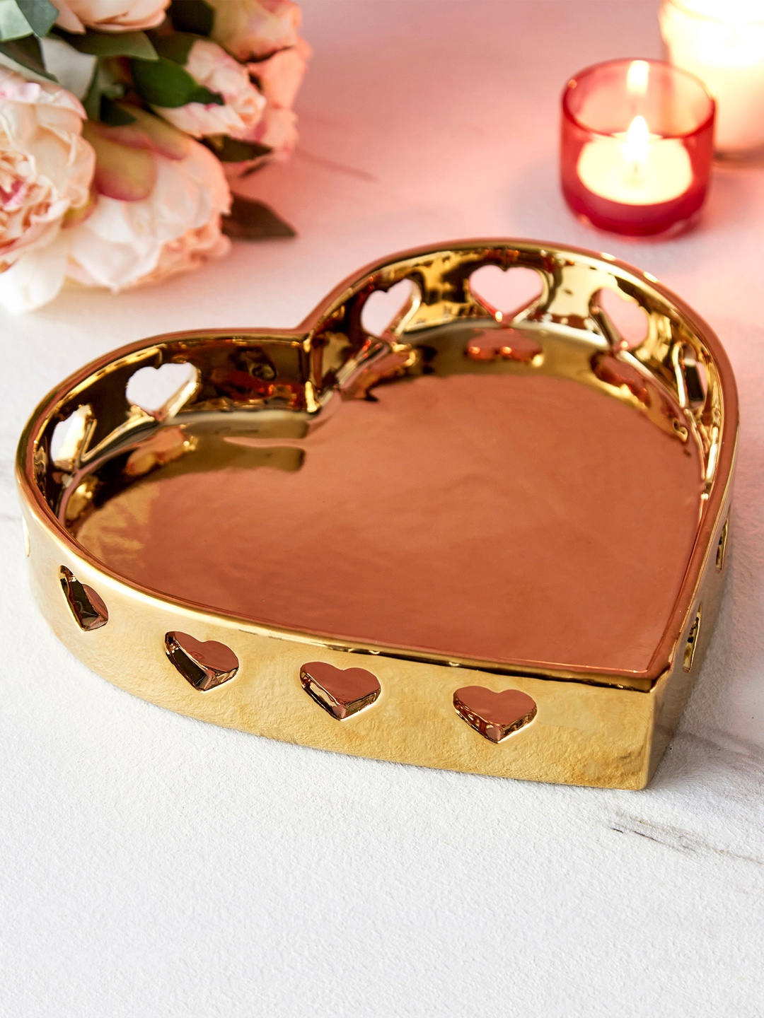 

Home Centre Love Forever Heart Shaped Decorative Platter, Gold