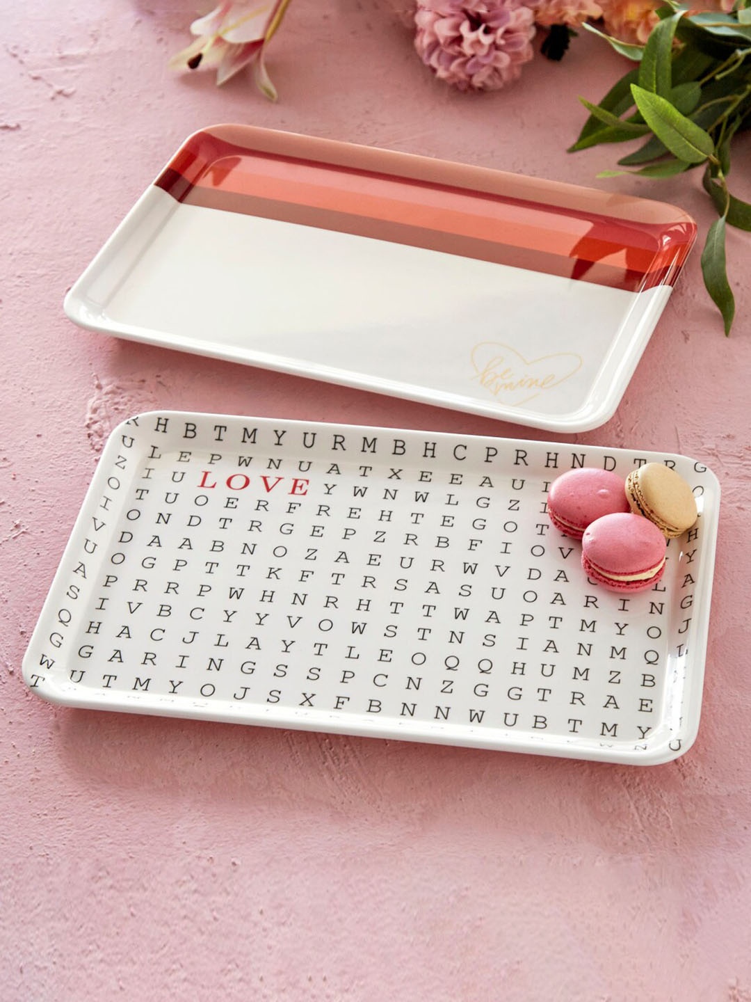 

Home Centre Love Forever 2 Pieces White & Pink Printed Melamine Serving Trays