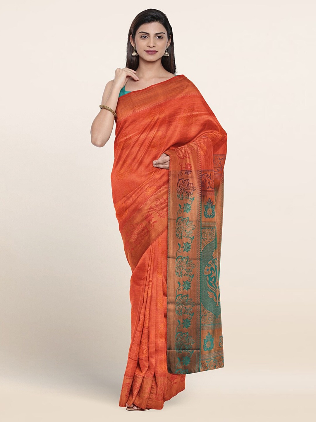 

Pothys Floral Woven Design Zari Art Silk Saree, Rust