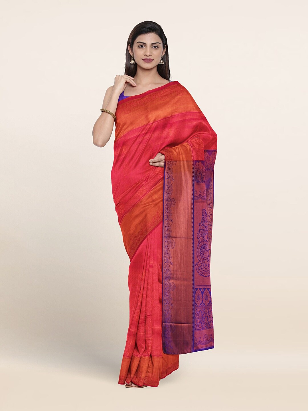 

Pothys Ethnic Motif Woven Design Zari Border Saree, Pink