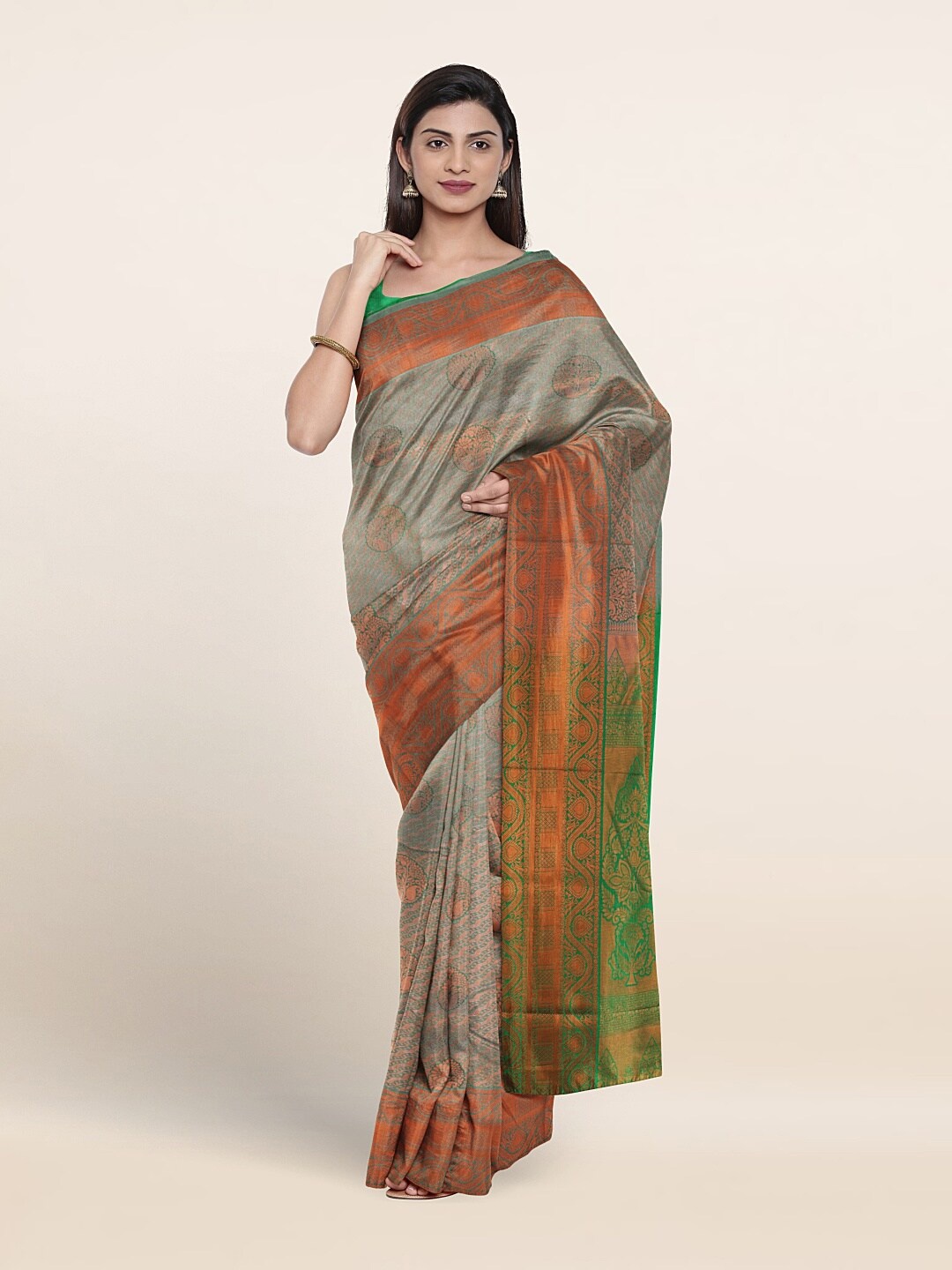 

Pothys Ethnic Motif Woven Design Zari Border Saree, Green
