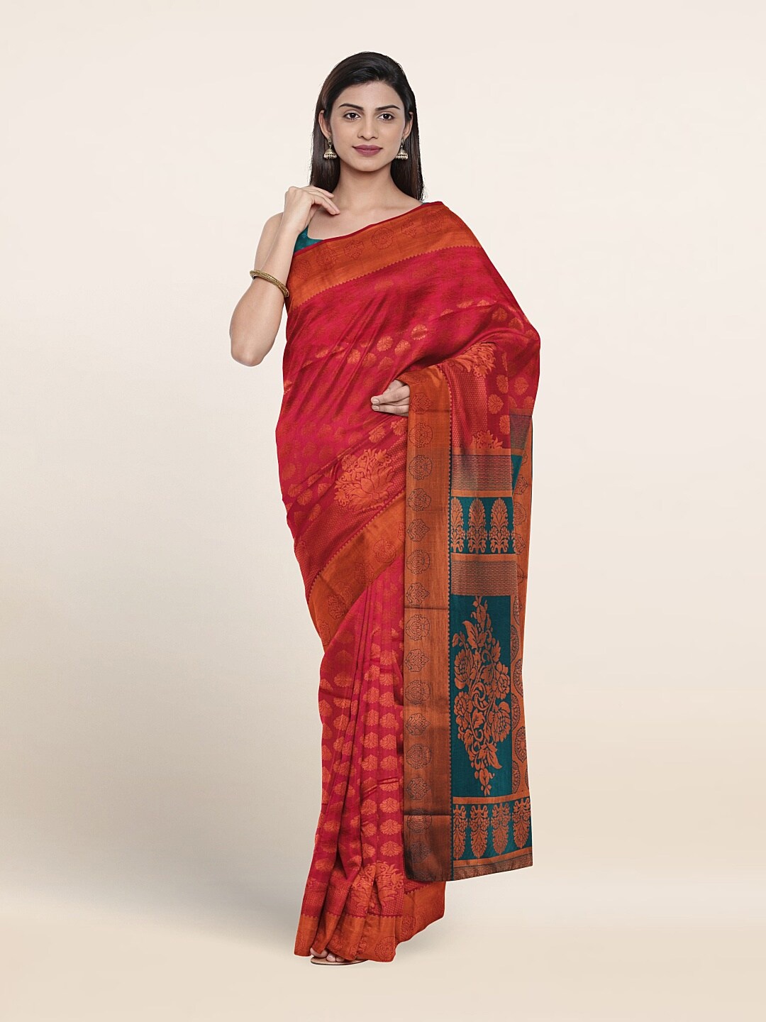 

Pothys Ethnic Motif Woven Design Zari Border Saree, Pink