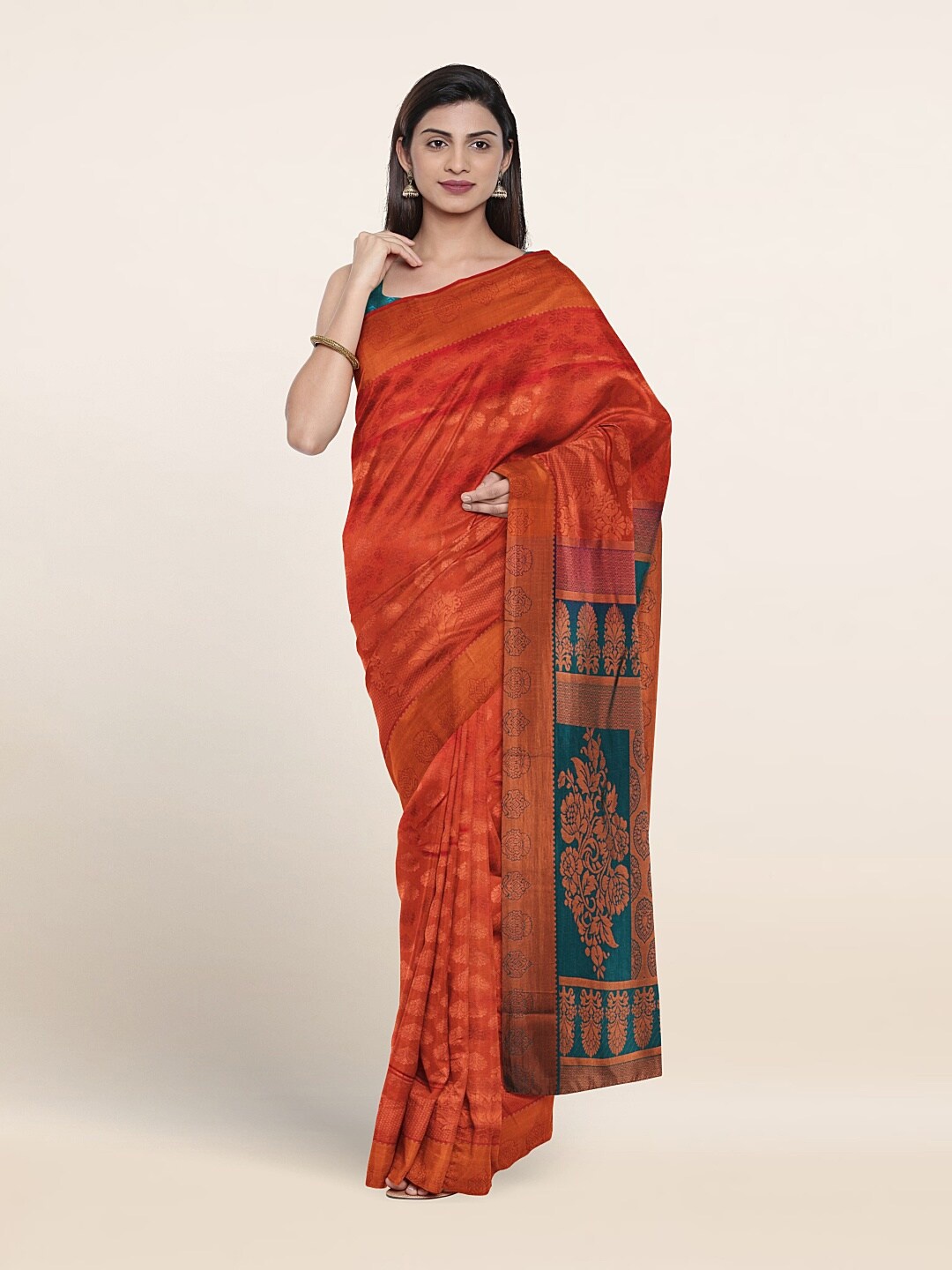 

Pothys Woven Design Zari Saree, Coral
