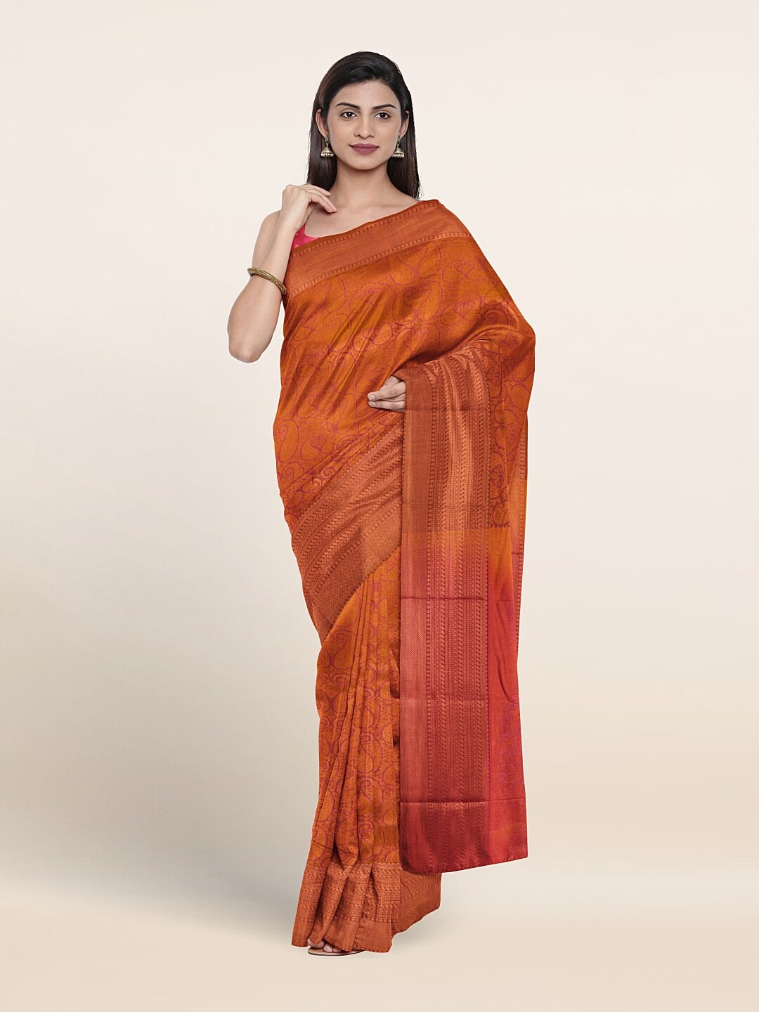 

Pothys Paisley Motif Woven Design Zari Saree, Copper