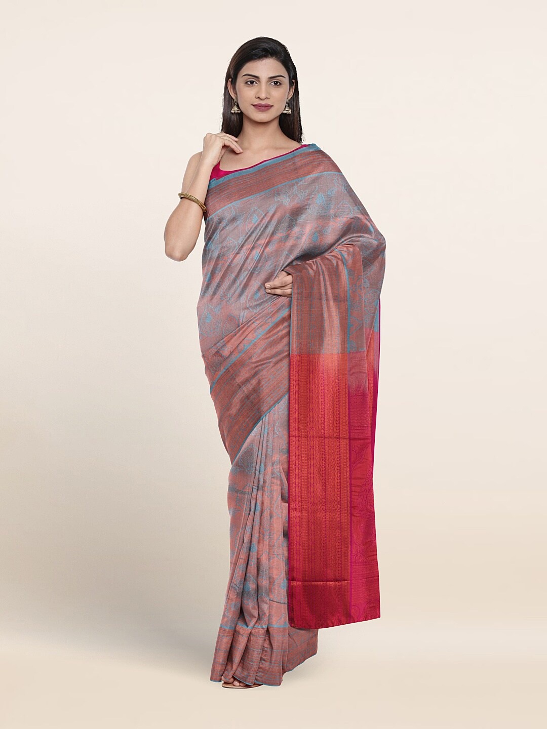 

Pothys Ethnic Motif Woven Design Zari Bordered Saree, Blue