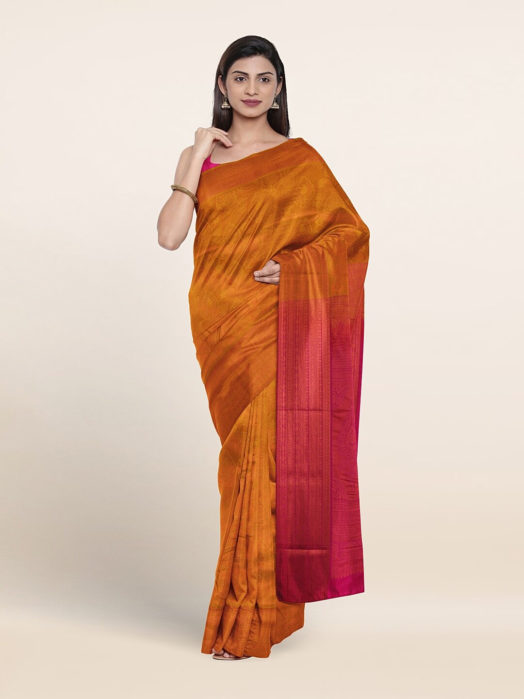 

Pothys Ethnic Motif Woven Design Zari Border Saree, Yellow