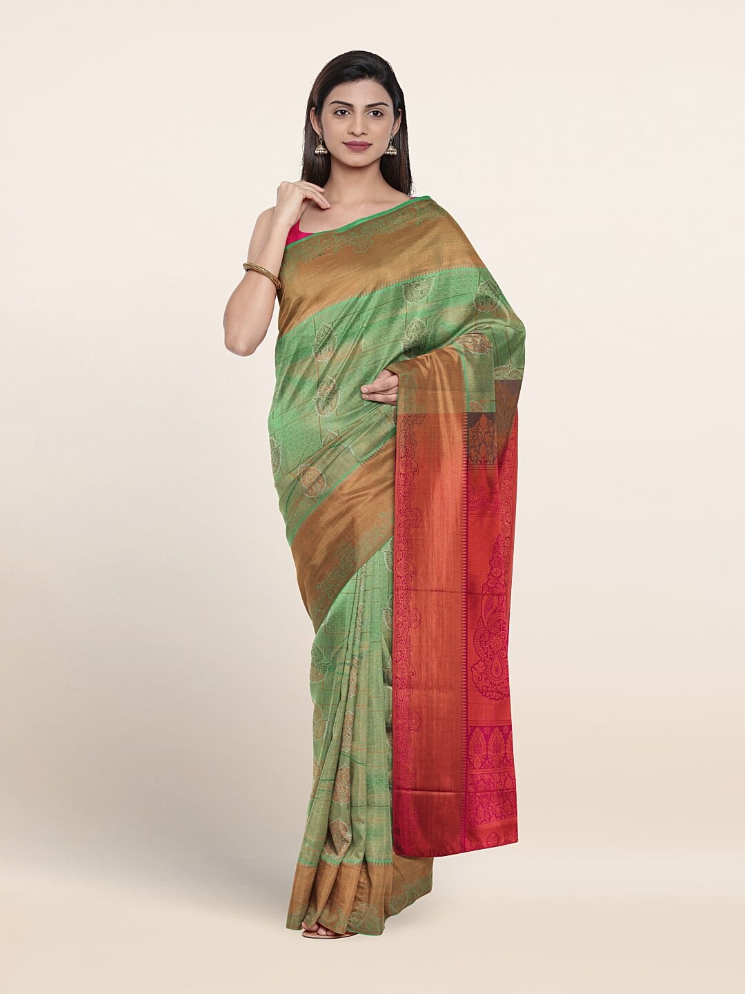 

Pothys Ethinic Motif Woven Design Zari Saree, Sea green