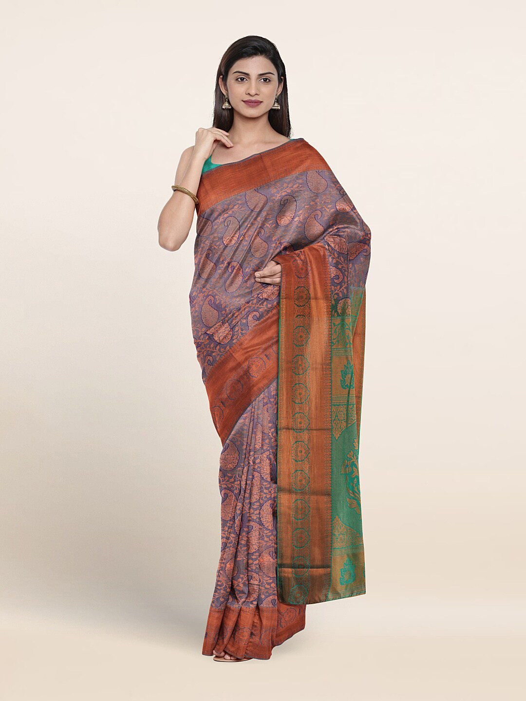 

Pothys Ethnic Motif Woven Zari Border Art Silk Saree, Blue