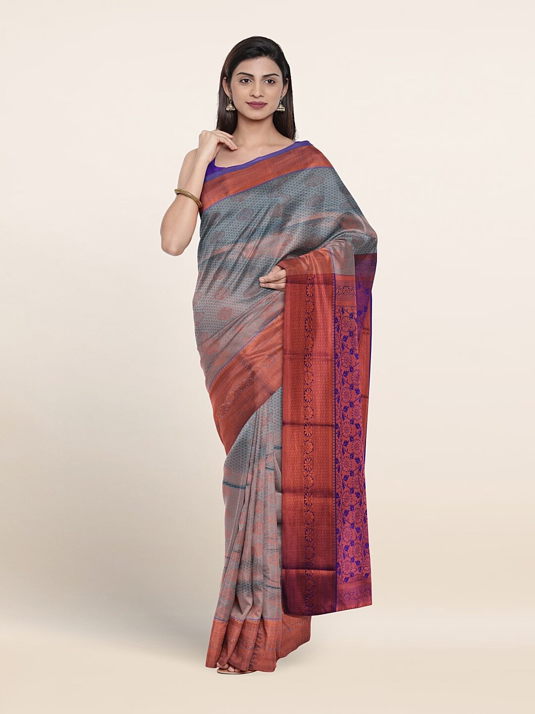 

Pothys Ethnic Motif Woven Design Zari Border Saree, Blue