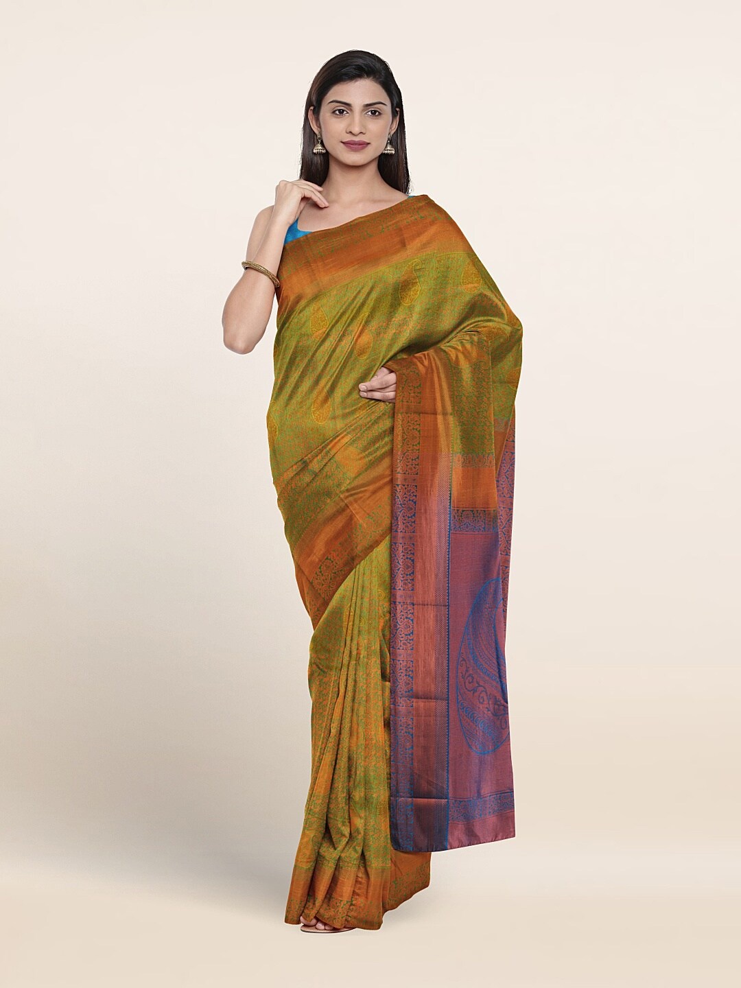 

Pothys Ethnic Motif Woven Design Zari Border Saree, Green