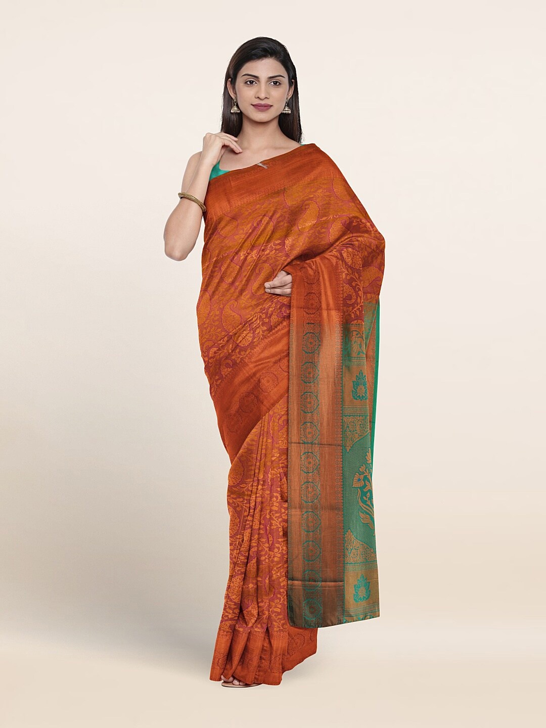 

Pothys Paisly Woven Design Zari Art Silk Saree, Copper