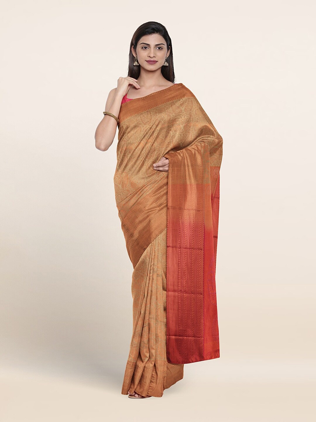 

Pothys Woven Design Zari Art Silk Saree, Tan