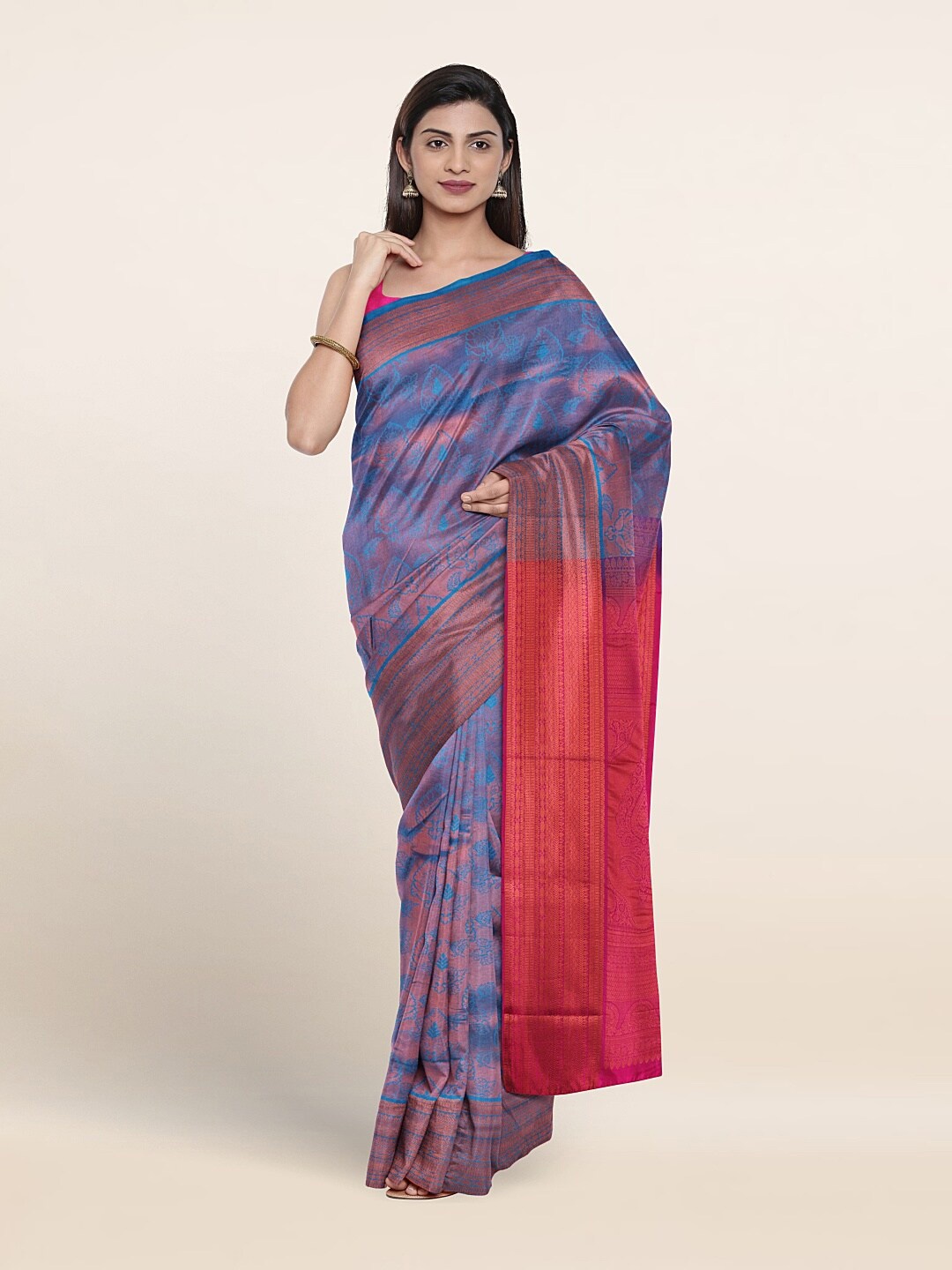 

Pothys Ethnic Motif Woven Design Zari Border Saree, Blue