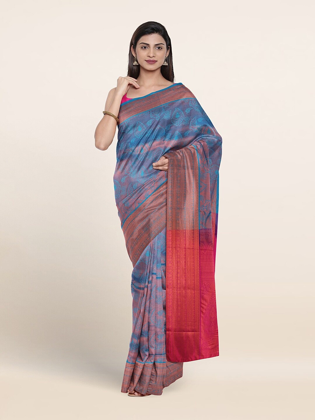 

Pothys Floral Motif Woven Design Zari Saree, Blue