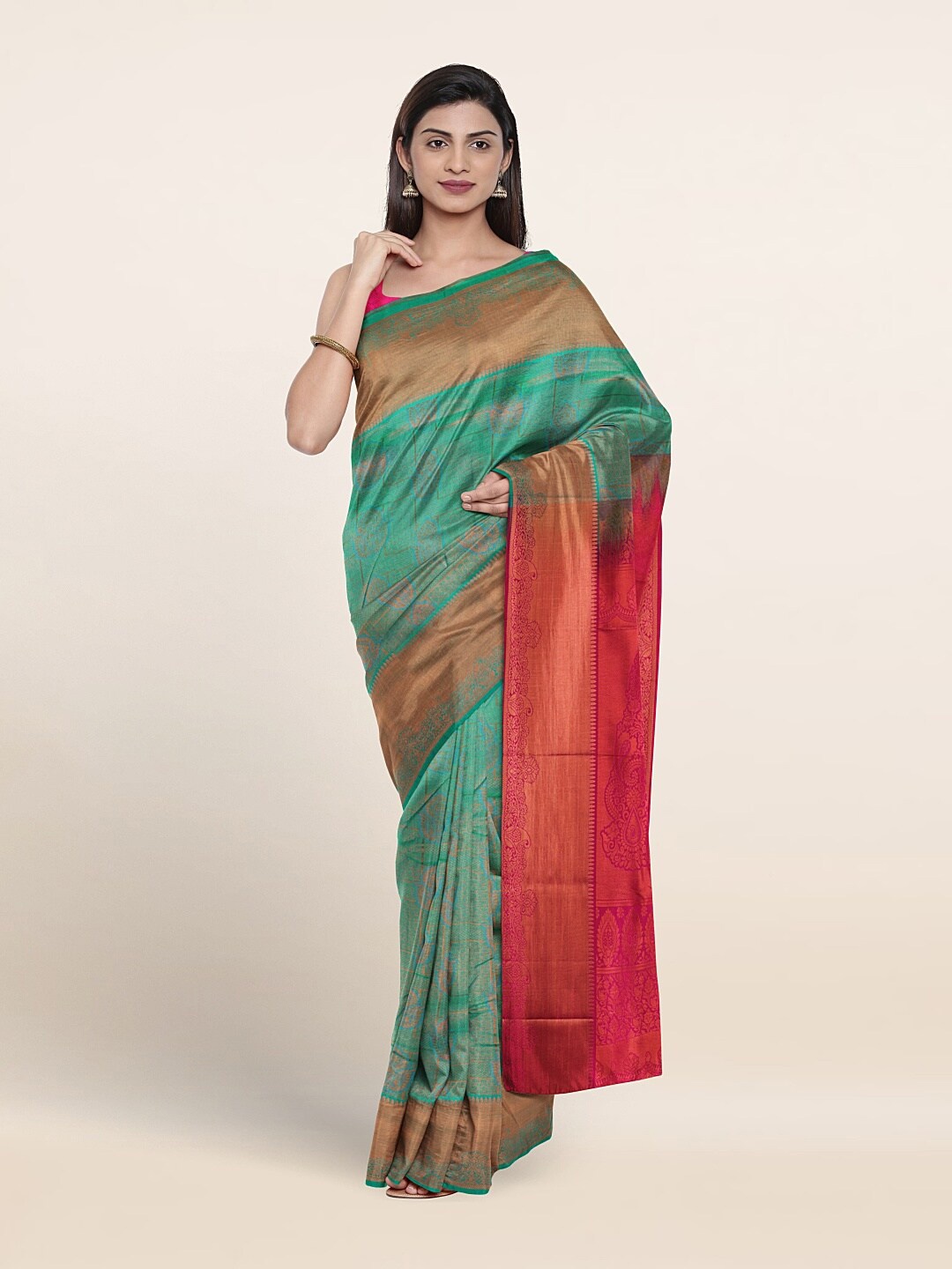 

Pothys Ethnic Motif Woven Design Zari Saree, Green