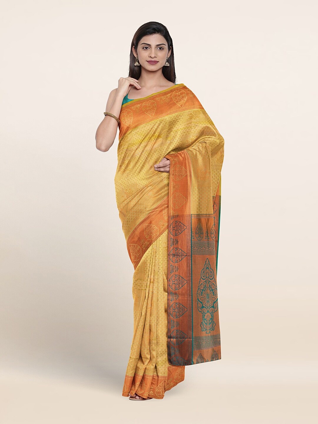 

Pothys Woven Design Zari Art Silk Saree, Cream