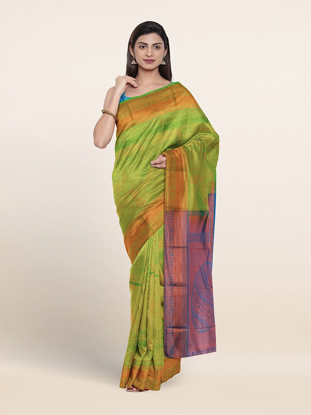 

Pothys Paisly Woven Design Zari Art Silk Saree, Green
