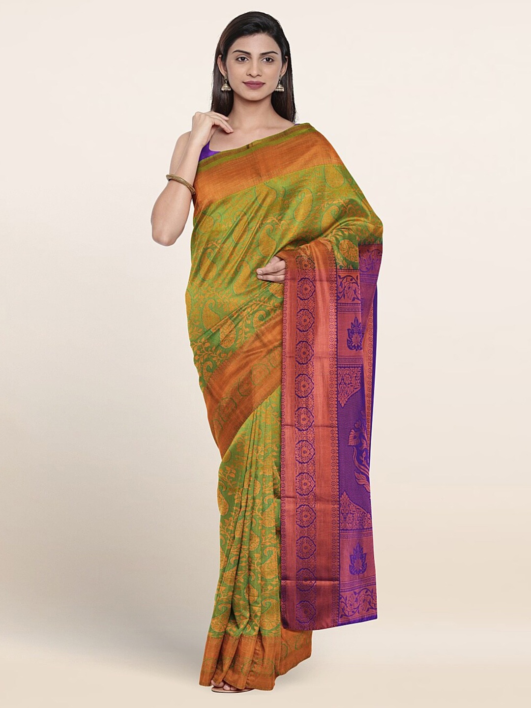 

Pothys Paisley Woven Design Zari Art Silk Saree, Green