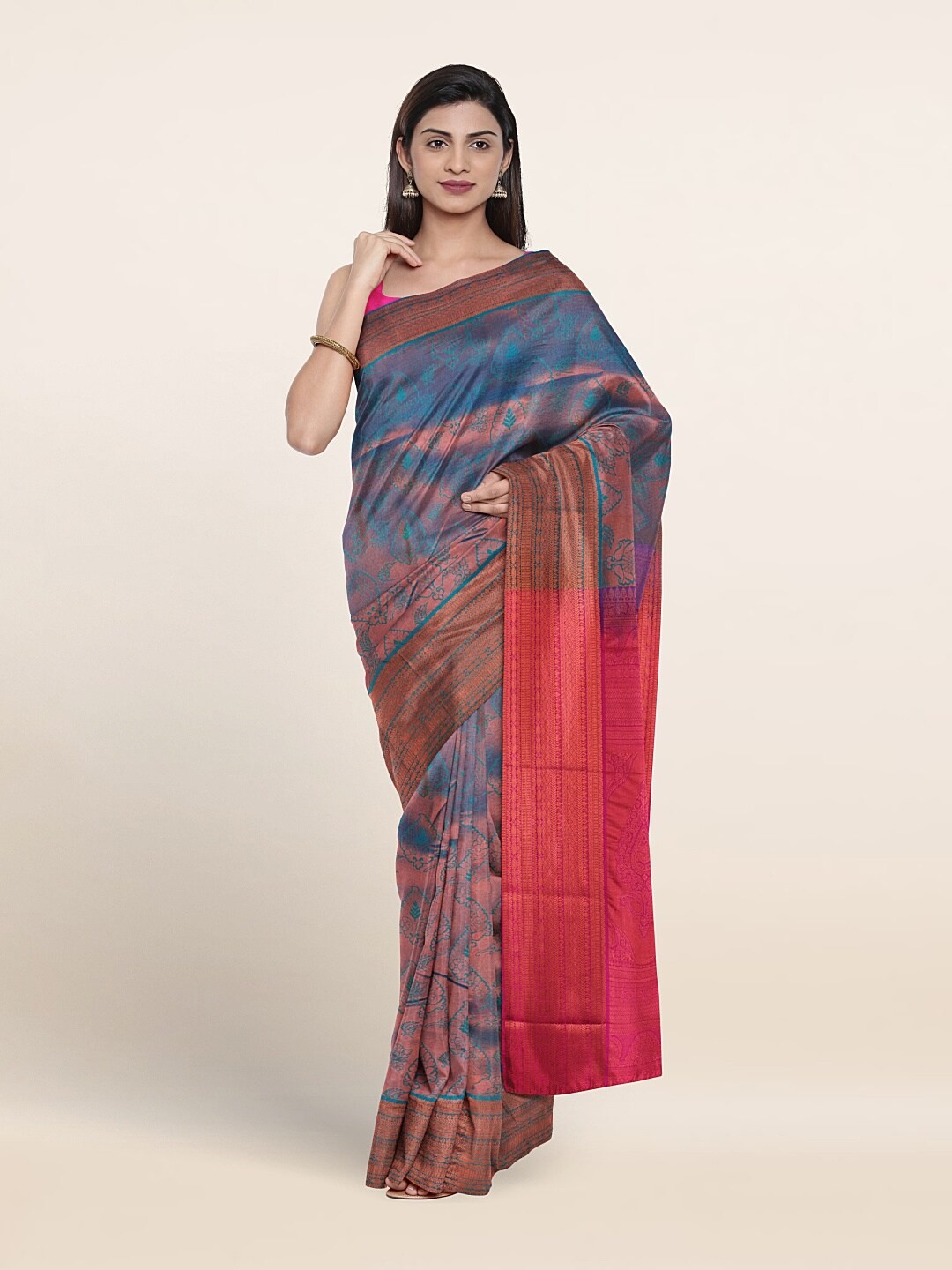 

Pothys Floral Woven Design Art Silk Saree, Blue