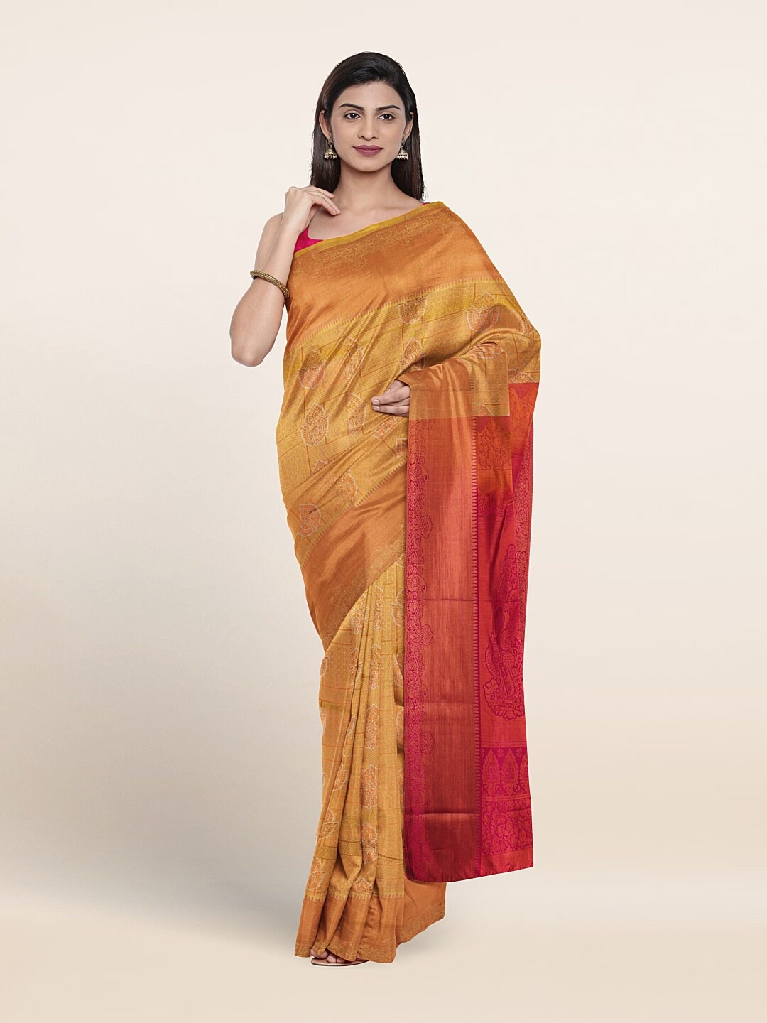 

Pothys Floral Woven Design Art Silk Saree, Cream