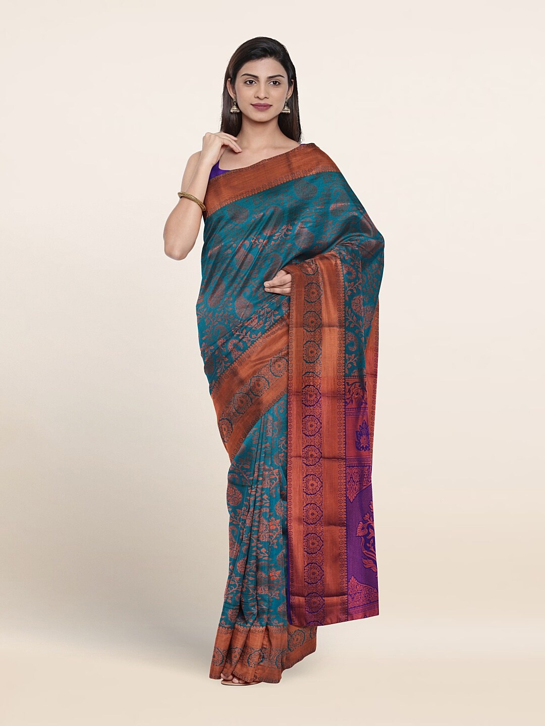 

Pothys Paisley Woven Design Zari Art Silk Saree, Blue