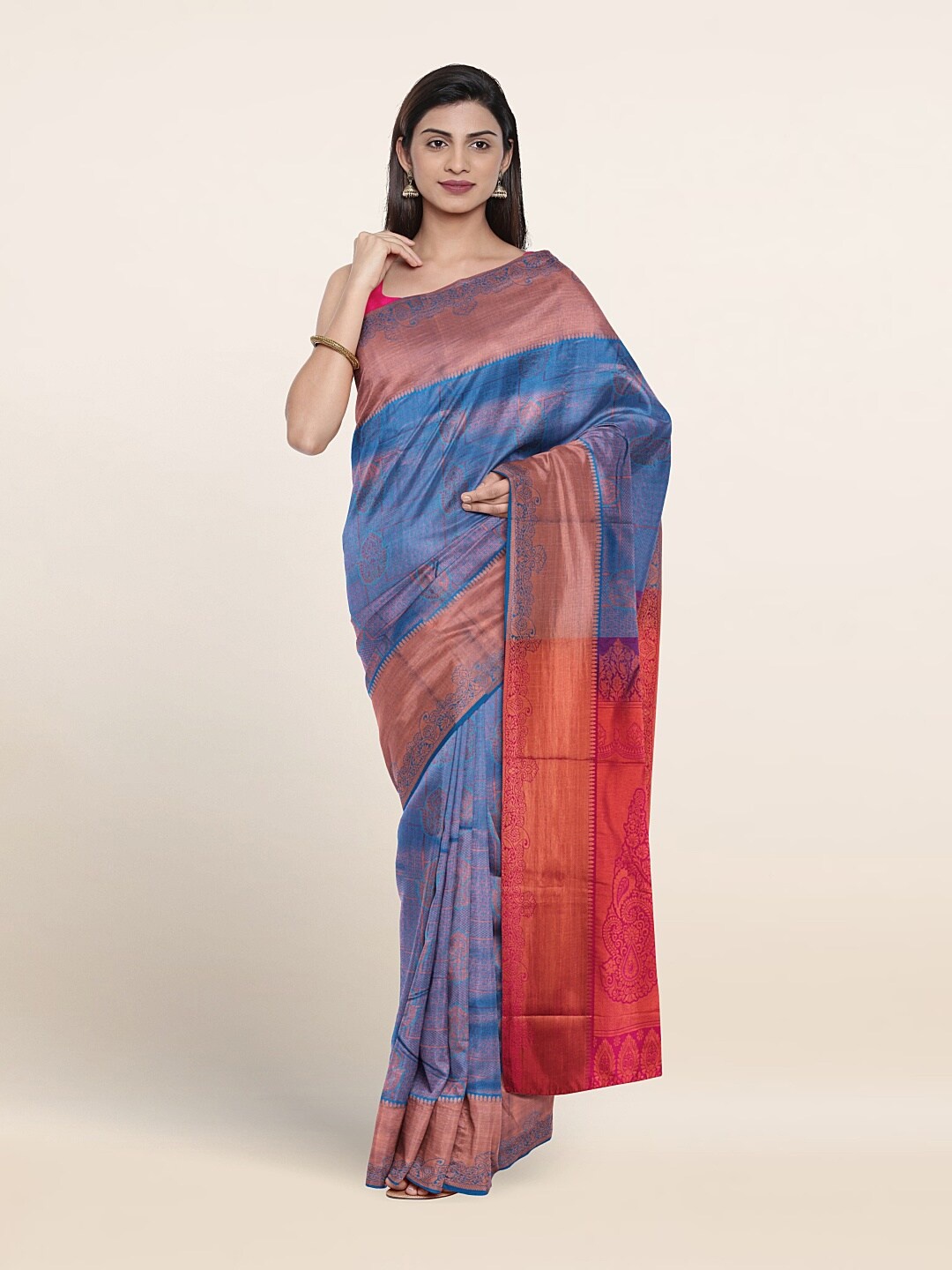 

Pothys Ethnic Motifs Woven Design Zari Art Silk Saree, Blue