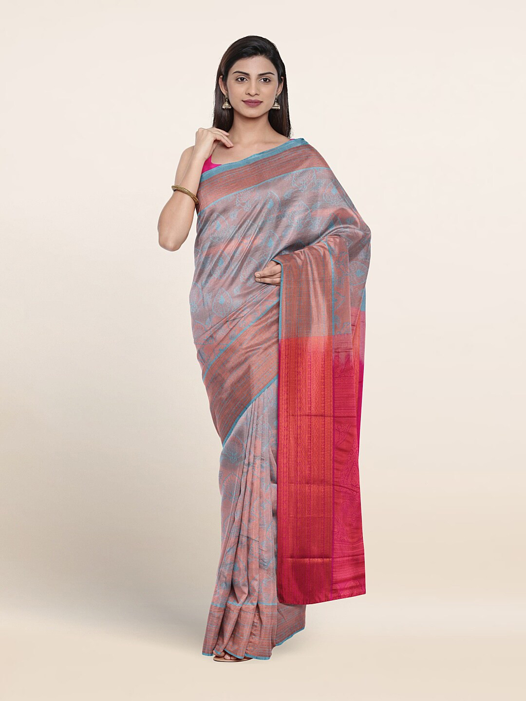 

Pothys Ethnic Motif Woven Design Zari Border Saree, Blue
