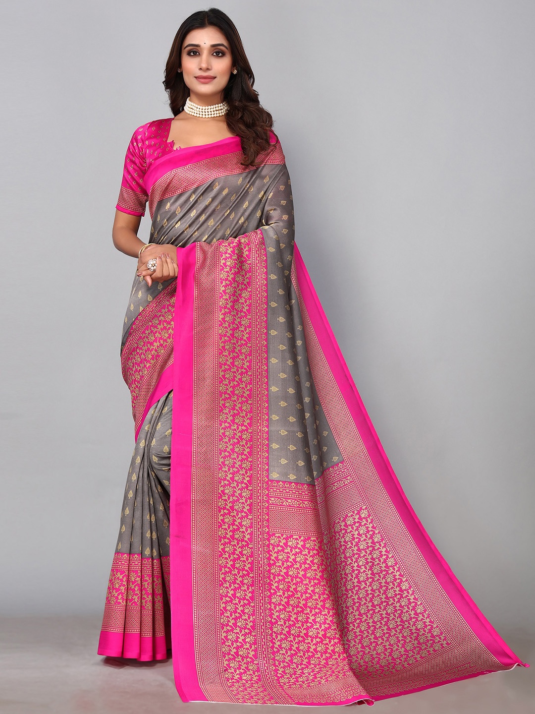 

KALINI Floral Zari Art Silk Saree, Grey