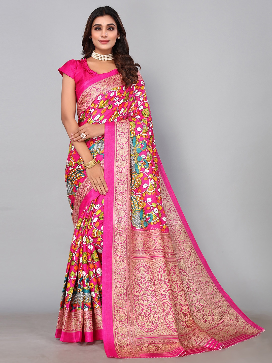 

KALINI Floral Zari Art Silk Saree, Pink